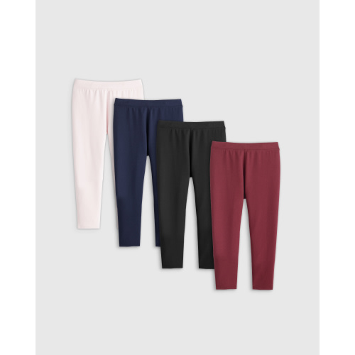 Organic Cotton French Terry Legging 4-Pack in Light Pink/Navy/Black/Burgundy
