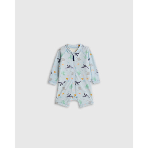 Long Sleeve Zip-Up Rash Guard One-Piece - Baby in Peri Beach Stripe