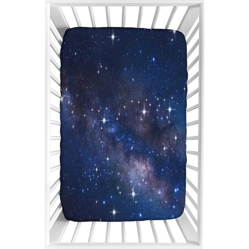 XISUNYA Decorative Crib Sheet,Galaxy Stars Microfiber Silky Soft Toddler Mattress Sheet Fitted,28"x 52"x 8",Starry Night Sky Universe Space Adventure Print Baby Sheet, for Baby or Toddler Bed Nursery