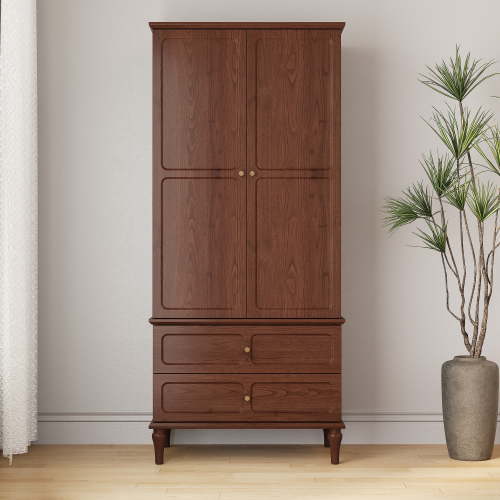 HLR 71" Tall Modern Wood Armoire Wardrobe Closet, Freestanding Cabinet with Hanging Rod for Bedroom, Brown