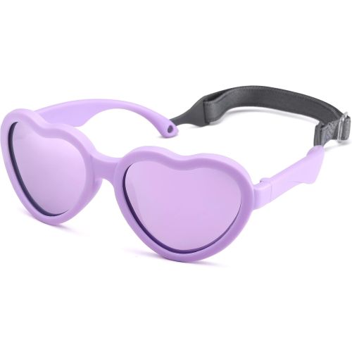 Hycredi Baby Heart Shaped Sunglasses - with Strap Adjustable Polarized Shades for Newborn Infant Age 0-24 Months