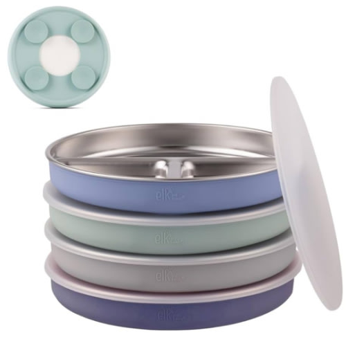 Elk and Friends  Stainless Steel Divided Plates with Silicone Sleeve