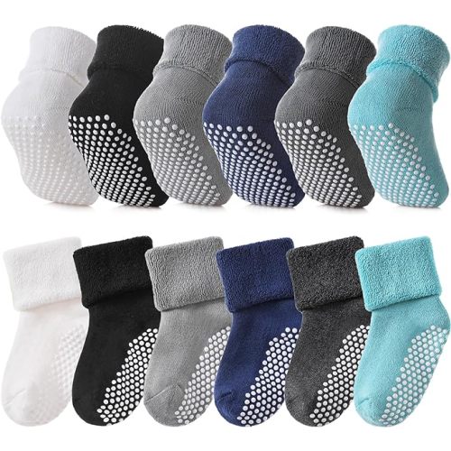 SDBING Baby Boys Girls Grips Booties Infant Toddlers Kids Non Slip Warm Thick Cotton Ankle Crew Socks with Grippers