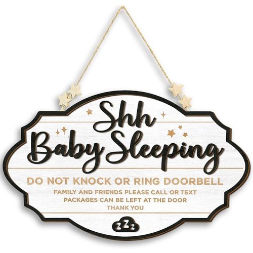 Shhh Baby Sleeping Sign for Front Door - Please Do Not Knock Or Ring Doorbell Sign, Baby Sleeping Door Sign, No Knocking Door Sign, No Soliciting Do Not Knock Sign