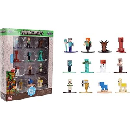 Jada Minecraft Nano Metalfigs Series 17 – Die-Cast Figure 12-Pack – Includes Steve, Alex, Diamond Armor Zombie & More Toys