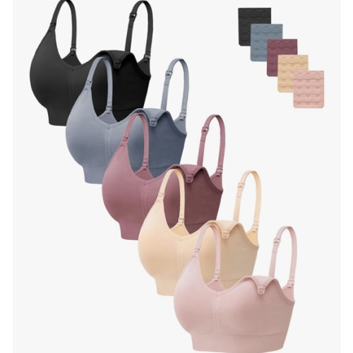 HBselect Women Maternity Bras 5 Pack Nursing Bras for Breastfeeding Seamless Pregnancy Sleep Bralette with Extra Extenders