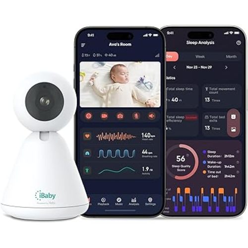 iBaby i20 Contactless Smart Baby Monitor: Track Live Breathing, Heart Rate, Sleep Pattern,1080P, Night Vision, 2-Way Audio, Cry & Safety Alerts, No Subscription, Open Wall Mount