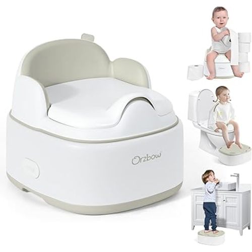 Orzbow 3-in-1 Potty Training Toilet, Detachable Baby Potty, As Toddler Toilet Seat, Chair, Step Stool for Boys & Girls 18+ Months, Potty Training Seat with Splash Guard, Lid, Easy Clean, Brown