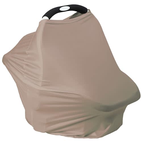 Breathable Car Seat Cover for Babies Multi-Purpose Soft Rayon Nursing Cover for Breastfeeding, High Stretchy Infant Carseat Canopy, Stroller Cover (Smooth Rayon, Mocha Natural)
