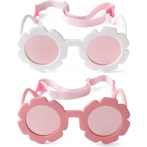 JUDOO Gafas de sol para niños pequeños con correa polarizadas y flexibles con flores para bebés, niños y niñas de 0 a 24 meses
