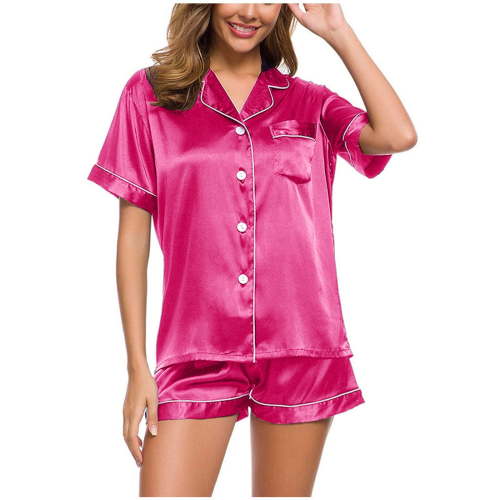 JGTDBPO Two Piece Pajamas Set For Womens Pjs Set Lapel Sleepwear Nightwear Soft Button Down Classic Short Sleeve Soft Sleepwear Silk Satin Pajamas Household Sets