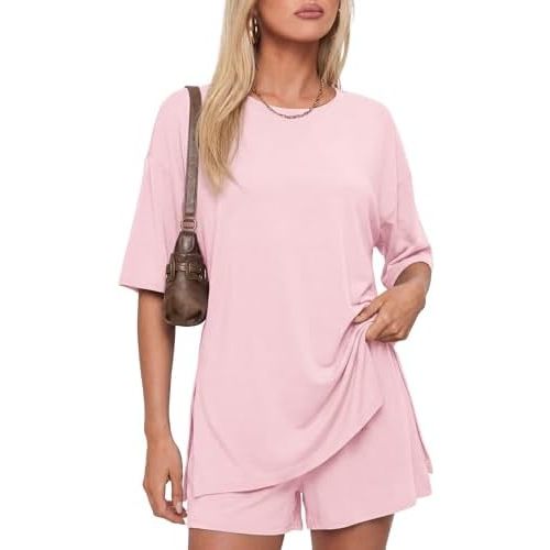 Darong Women's 2 Piece Lounge Set Short Sleeve Boxy T-shirt & Shorts Comfywear Summer Pajama Set Loungewear Set