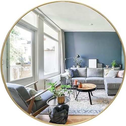 Gold Circle Wall Mirror 24 Inch Round Wall Mirror for Entryways, Washrooms, Living Rooms and More (Gold, 24")