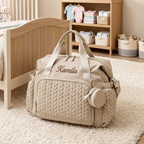 Personalized Diaper Bag, Custom Name Baby Travel Bag, Embroidered Quilted Duffle Tote, Luggage Sleeve, Overnight Bag, Unisex Shower Gift