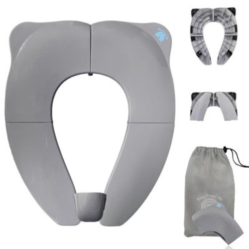 Baby Proof Me Essentials Kids/Toddler Toilet Seat Cover – Gray Foldable Travel Potty Seat with Splash Guard and Storage Bag