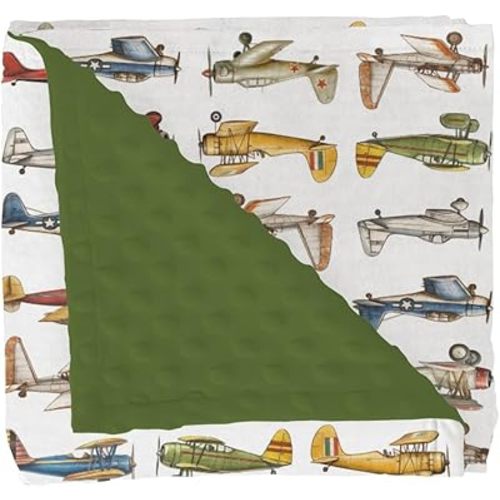 Airplanes Vintage Models Aircraft Baby Blankets for Girl Boy Antiqued Planes Soft Mink Dotted Backing Double Layer Swaddle Receiving Blanket for Toddler Nursery Retro Planes Bed Blanket Crib 30x40