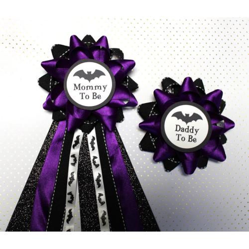 Bat Mommy To Be Corsage Bat Daddy To Be Bat Baby Shower Corsages Purple and Black Baby Shower Corsage