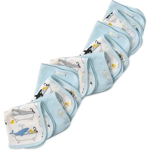 Butterblu River 10-Pack Baby Terry Washcloths 100% Organic Cotton Absorbent for Baby and Toddler Boys & Girls, Oh Whale, One Size