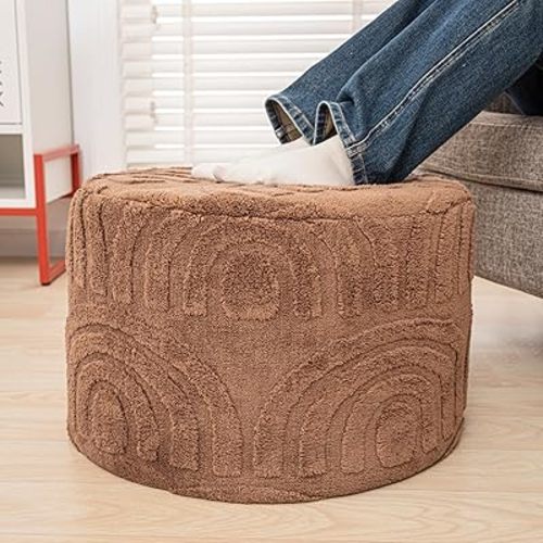 Asuprui Round Ottoman Pouf Ottoman Foot Stool Seat Faux Fur Bean Bag Foot Rest Floor Chair Leg Rest for Living Room, Bedroom or Wedding Gifts 20x20x14 Inches (Coffee)
