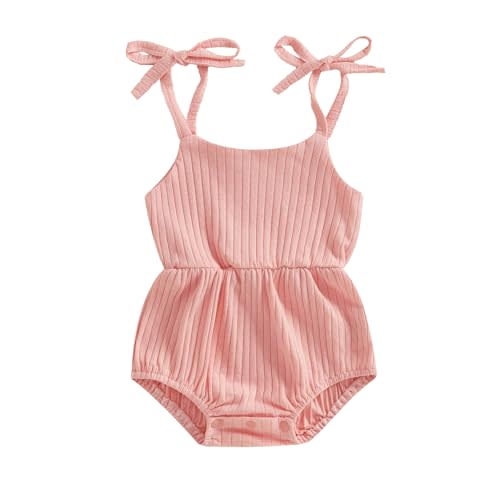 Ursobutegl Newborn Infant Baby Girl Romper Ribbed Knit Sleeveless Spaghetti Strap One Piece Jumpsuit Bodysuit Summer Clothes
