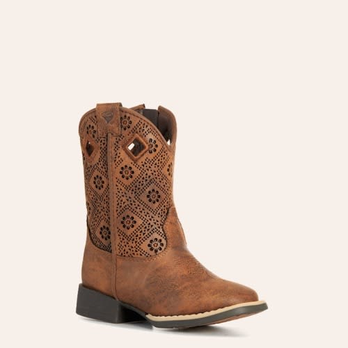 Twister Toddler Prue Caramel Perforated Floral Square Toe Boots