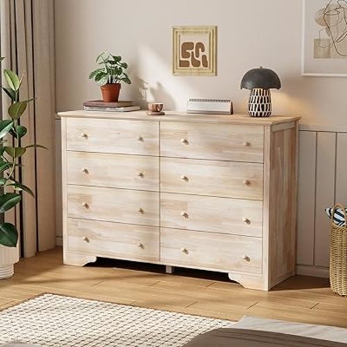 VINGLI 55" W Solid Wood Dresser 8 Drawer, Unfinished Chest for Color DIY, 55.1" W*17.72" D*37" H