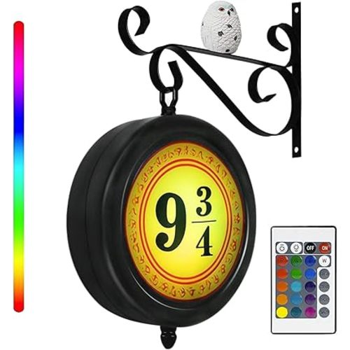 Platform Sign Lamp with Owl, Vintage Hanging Halloween Decorations, RGB 16 Color Dimmable Night Light, Home Room Decor, Gift for Christmas, Birthday or Movie Fan Magic Lamp Kids Gift