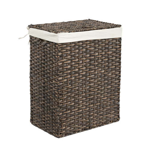 Seville Classics Handwoven Lidded Removable Washable Canvas Liner Portable Laundry Hamper Bin, Mocha Brown
