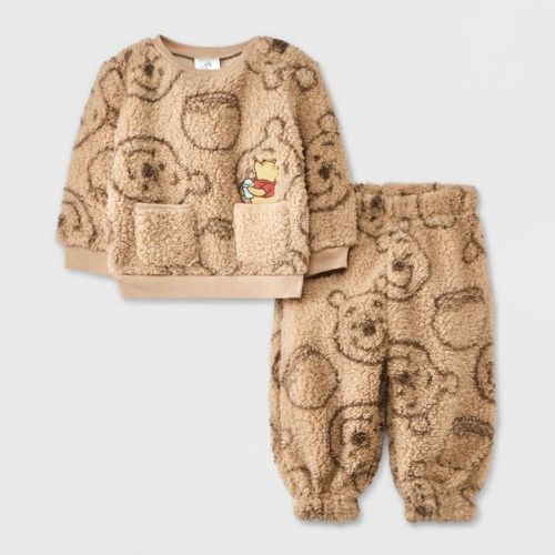 Baby Disney Winnie The Pooh Faux Shearling Fleece Top And Bottom Set - Tan Newborn