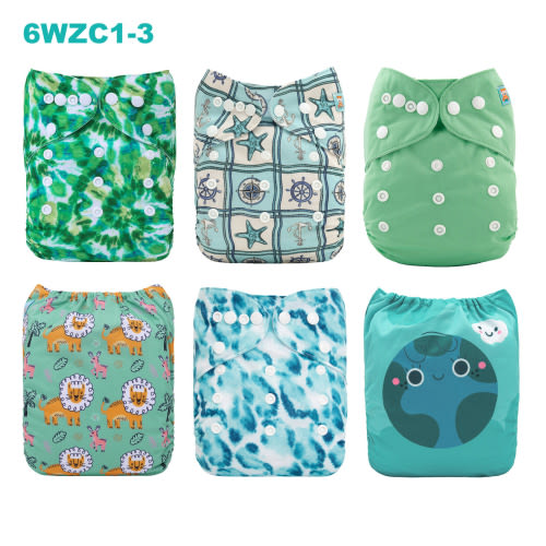 Warehouse Clearance: 6-Pack Baby Cloth Diapers with 6 Microfiber Inserts | One Size Adjustable