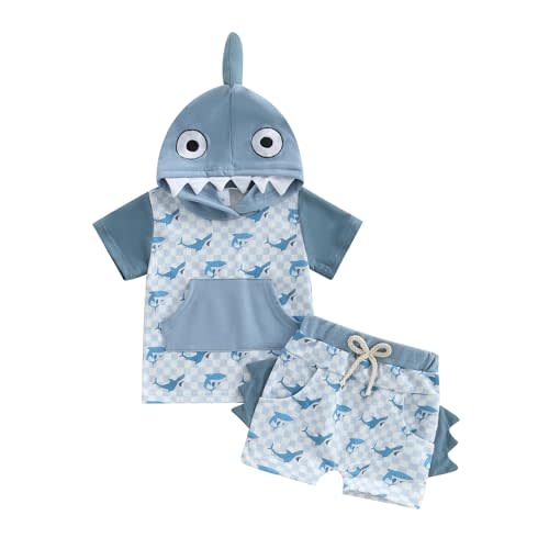 Toddler Baby Boy Hooded Dinosaur Summer Outfit Funny T-Shirt Shorts Set Infant Dinosaur Clothes 6 12 18 Months 2T