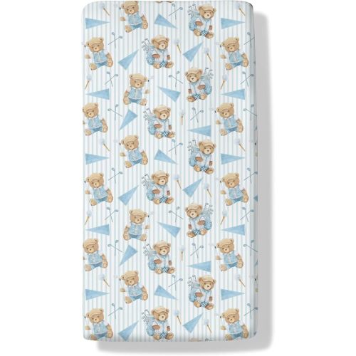 Cute Bear Golf Sports Baby Boys Girls Crib Sheets Golf Clubs Bag Balls Flag Toddler Bed Sheets Outdoor Sports Fitted Crib Mattress Cover for Standard Crib Mattresses 52''x28''