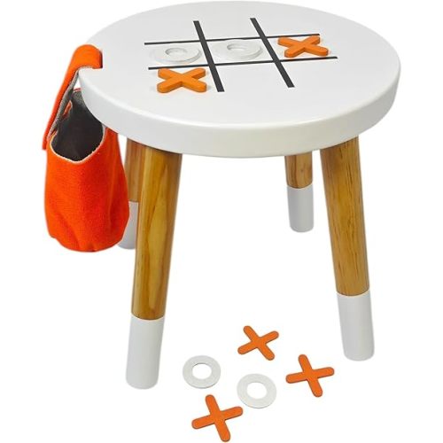 Montessori Wooden Stool for Kids – Solid Pine Step Stool with Tic-Tac-Toe Game, Rounded Edges, Safe & Sturdy Toddler Stool for Playroom, Nursery, and Learning Activities, fit with Sensory Table