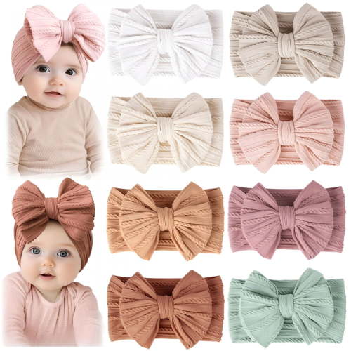 TUWAFE 8 Pack Soft Nylon Baby Headbands Elastic Hair Bows for Toddler Daily Wear