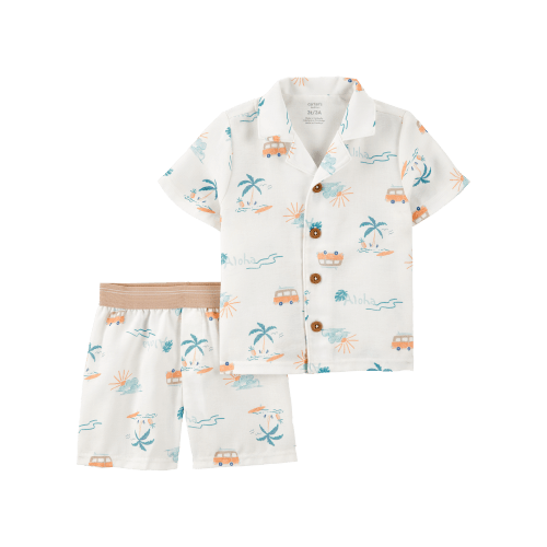 Toddler Boy Tropical Print Loose Fit 2-Piece Pajamas - White - Carter's | Carter's