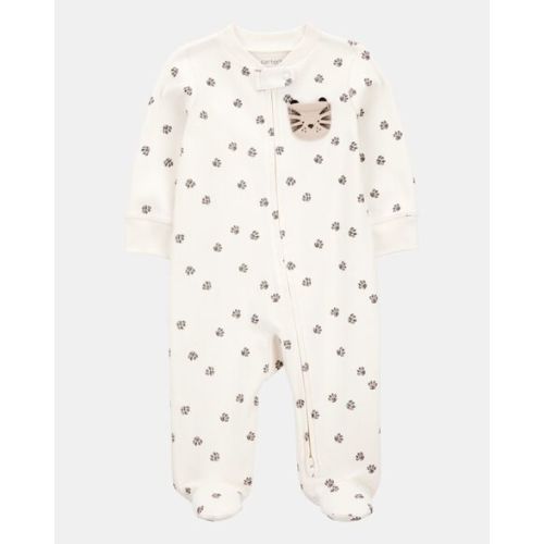 Baby Tiger Print 2-Way Zip Cotton Sleep & Play Pajamas - Ivory | Carter's
