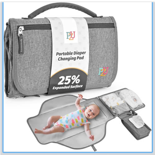 PZU Portable Diaper Changing Pad - Changing Pad Portable with Wipes Pocket, Waterproof Diaper Changing Mat, Portable Changing Pad for Baby, Newborn Gift(Grey)