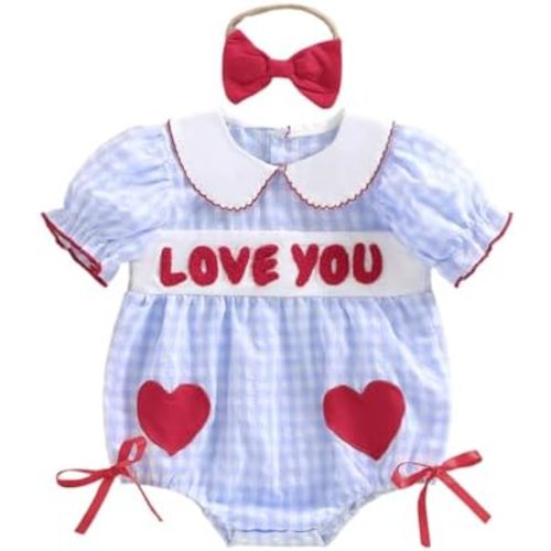 FIOMVA Toddler Baby Girl Clothes Summer Smocked Bubble Romper Embroidery Onesie Short Sleeve Bodysuit Cute Outfits