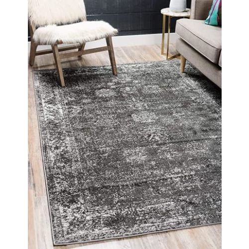 Unique Loom Sofia Collection Area Rug - Casino (5' 3" x 8' Rectangle, Dark Gray/ Ivory)