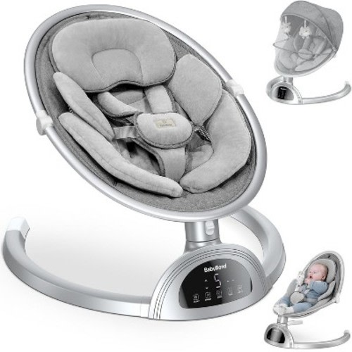 BabyBond Baby Swings for Infants with 10 Preset Lullabies, 5 Point Harness Belt, 5 Speeds and Remote Control,Gray