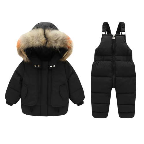 Hicidod Toddler Snow Suit Fashion Solid Down Snow Pant And Puffer Jacket Bib Hooded Waterproof Winter Snowboarding Kids Ski Suit