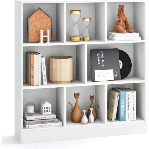 Tangkula 8-Cube Bookshelf, 39.5”L Floor Bookcase with 2 Anti-Tipping Kits, Freestanding Storage Organizer, 4-Tier Display Shelf for Home, Office & Dorms (White, 8-Cube)