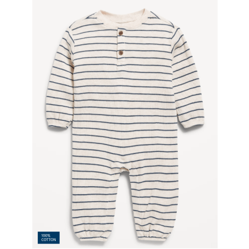 Long-Sleeve Henley Waffle-Knit One-Piece for Baby