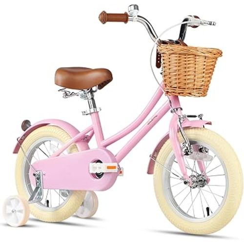 Glerc Little Molly 12-20 Inch Kids Retro Cruiser Bike for 2-13 Year Old with Wicker Basket & Training Wheels/Kickstand, Multiple Colors