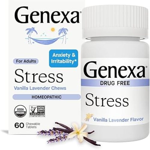 Genexa Stress Relief - 60 Tablets, Certified Organic & Non-GMO, Physician Formulated, Homeopathic Sleep Aid (Stress Relief, 1 Pack)