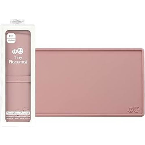ezpz Tiny Placemat (Blush) - 6 Months+ - Non-Slip, 100% Silicone Placemat for Infants and Toddlers - Fits on Most Highchair Trays - Rolls-Up - Baby Led Weaning Supplies