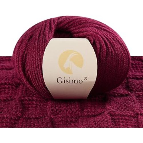 100% Merino Wool Yarn, 6-Ply Luxurious and Soft Yarn for Hand Knitting & Crocheting, 1.76 OZ/50g, 127 yds/116 Meters(Deep Red, 1 Ball)