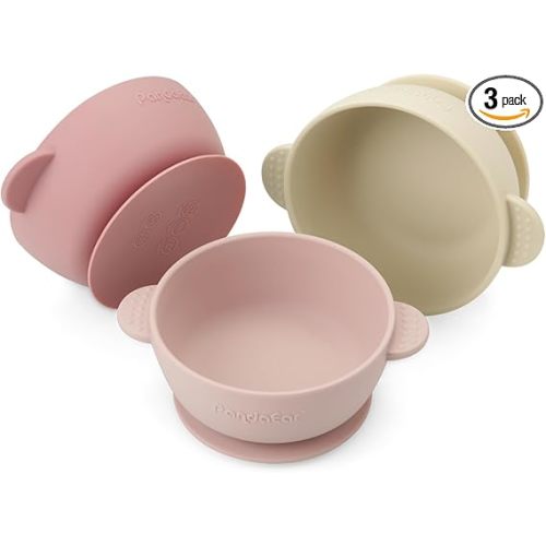 PandaEar 3 Pack Baby Bowls with Suction| Stay Put Silicone Food Bowl for Babies Kids Toddlers Infants| Food Grade Soft Safe BPA-Free Silicone (Pink)