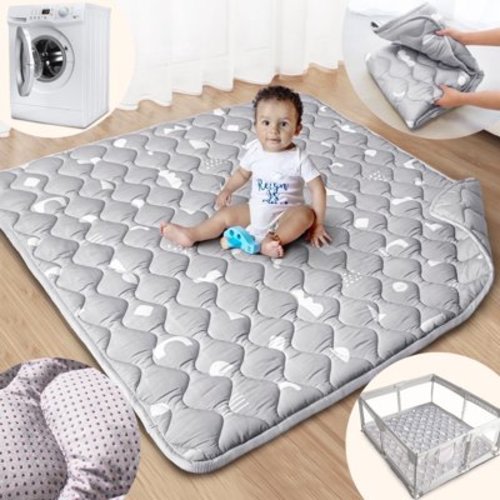 Beavtaens Baby Play Mat for Floor, Fits 50x50 Playpen, Super Soft, Non-Slip, for Ages 0-4 (Gray)