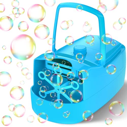 Bubble Machine, 18000+ Bubbles Per Minute Bubble Maker Blower for Kids Toddlers with 2 Speeds,6 Wands,Operated by Batteries or Plug-in for Outdoor/Indoor Birthday Parties,Wedding (Blue)
